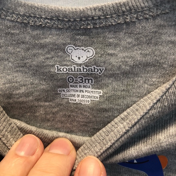 Koala baby long sleeve 4 pack of blue/gray dinosaur bodysuits, 0-3 months - Picture 5 of 8